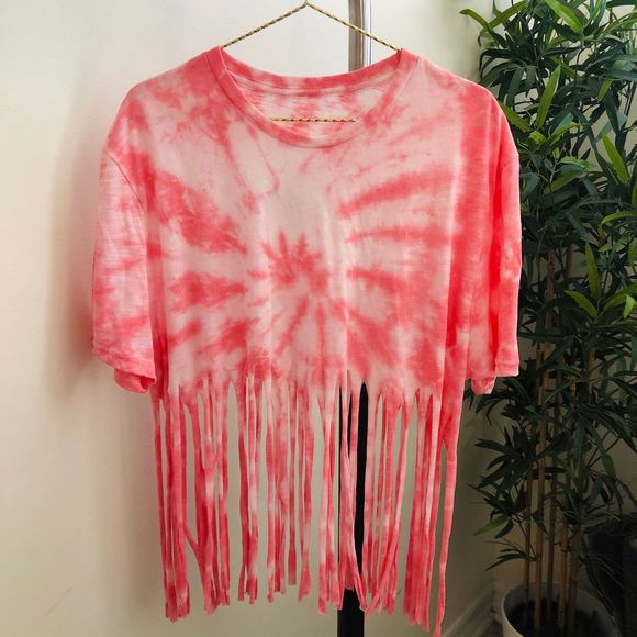 Custom tie dye fringe top Pink spiral M/L - Picture 2 of 4